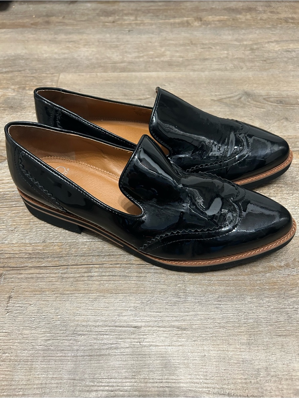 Franco Sarto Cypress Women Size 8.5 M Black Patent Leather Slip-On Loafers Shoe